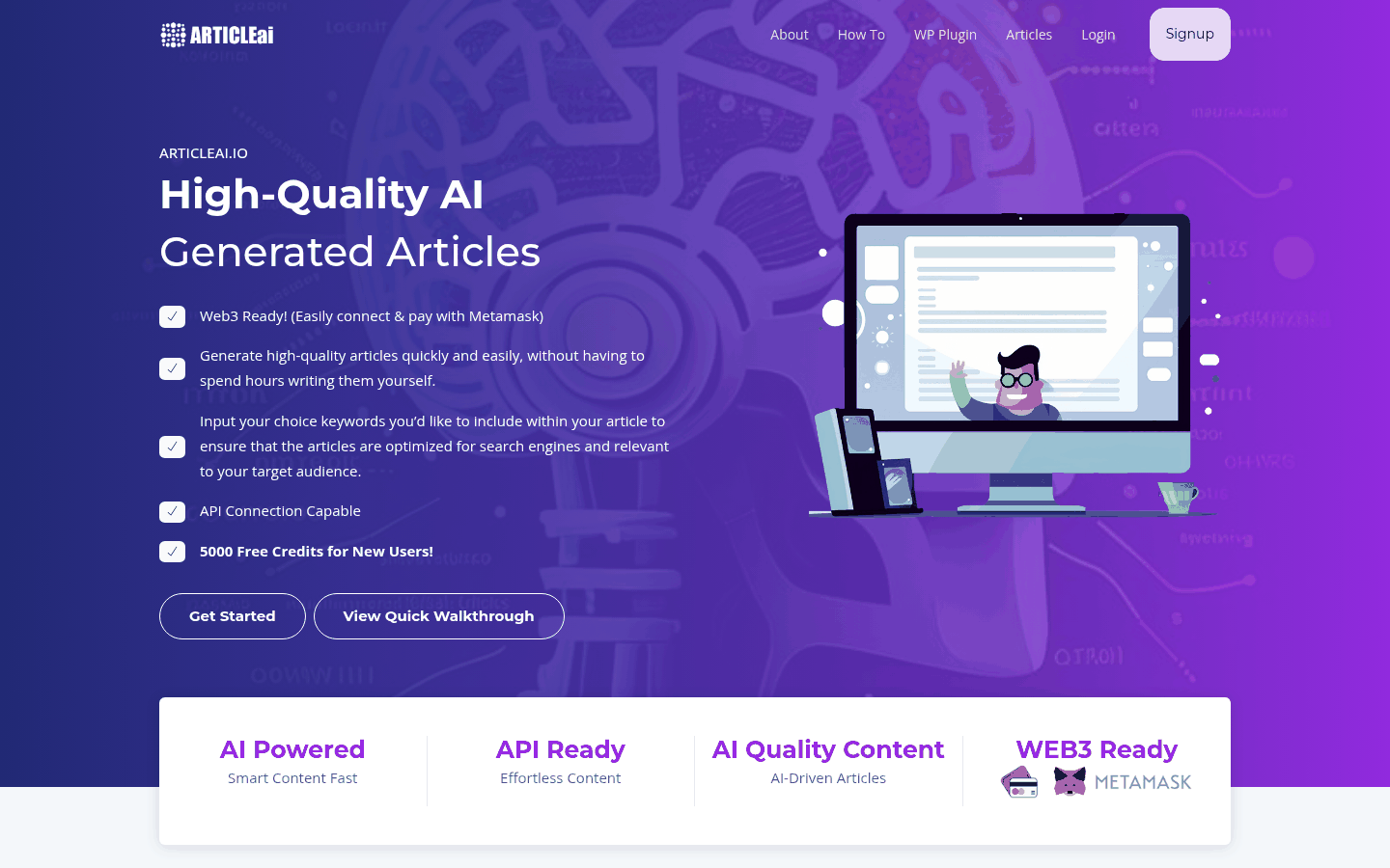 ArticleAI.io website — AI article generation API
