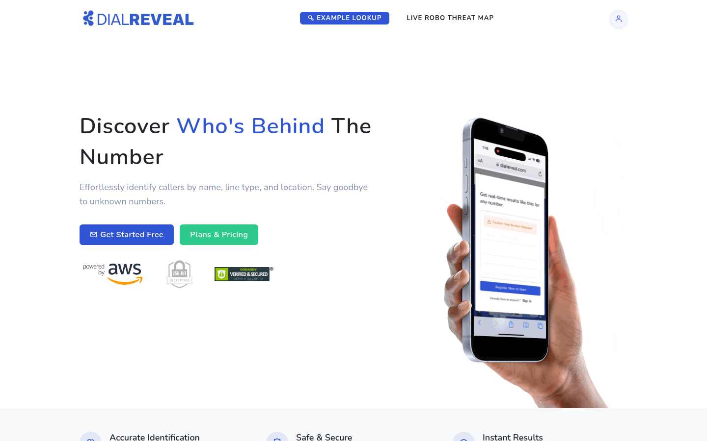 DialReveal website — reverse phone lookup and caller identification